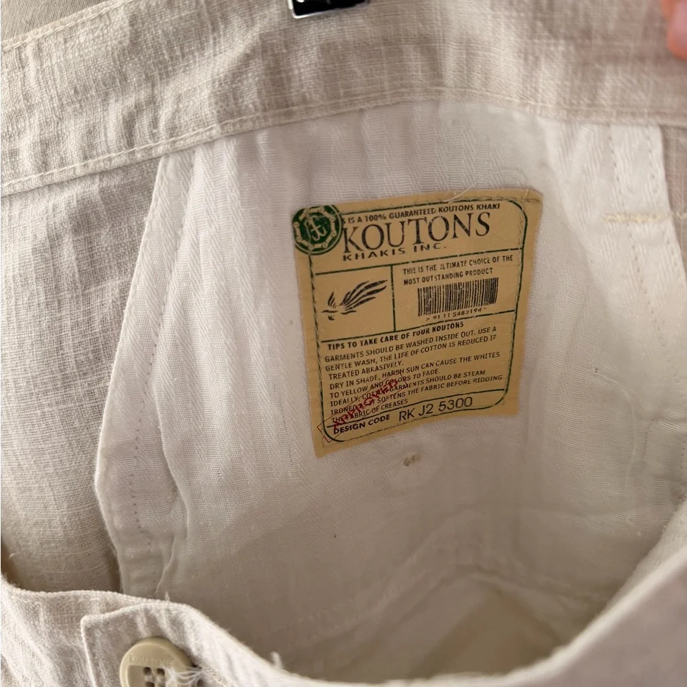 Koutons Linen Khaki Pants Men’s 40 Beige Lightweight Summer Trousers